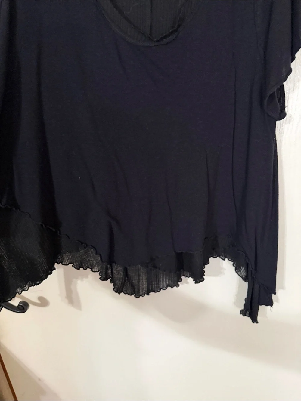 Free People Black Short Sleeve Scoop Neck Draped Tee